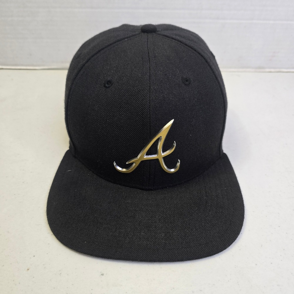 Atlanta Braves '47 Brand Snapback Hat Black Metallic Logo Flat Brim